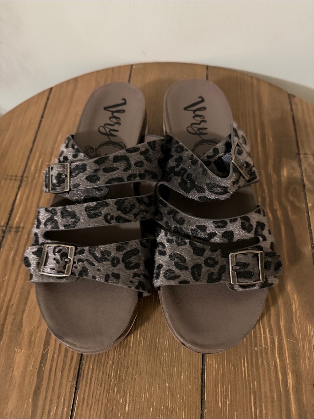 Very G Leopard-Print Triple Buckle Slide Sandals - Gray/Black